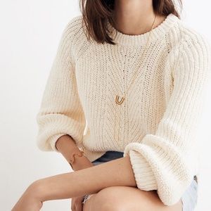 Madewell White Balloon-Sleeve Pullover Sweater